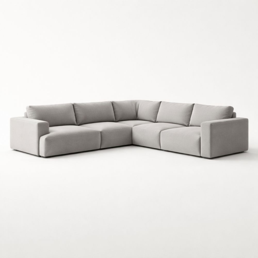 Light Gray L-Shaped Sectional Sofa Polyester Upholstery
