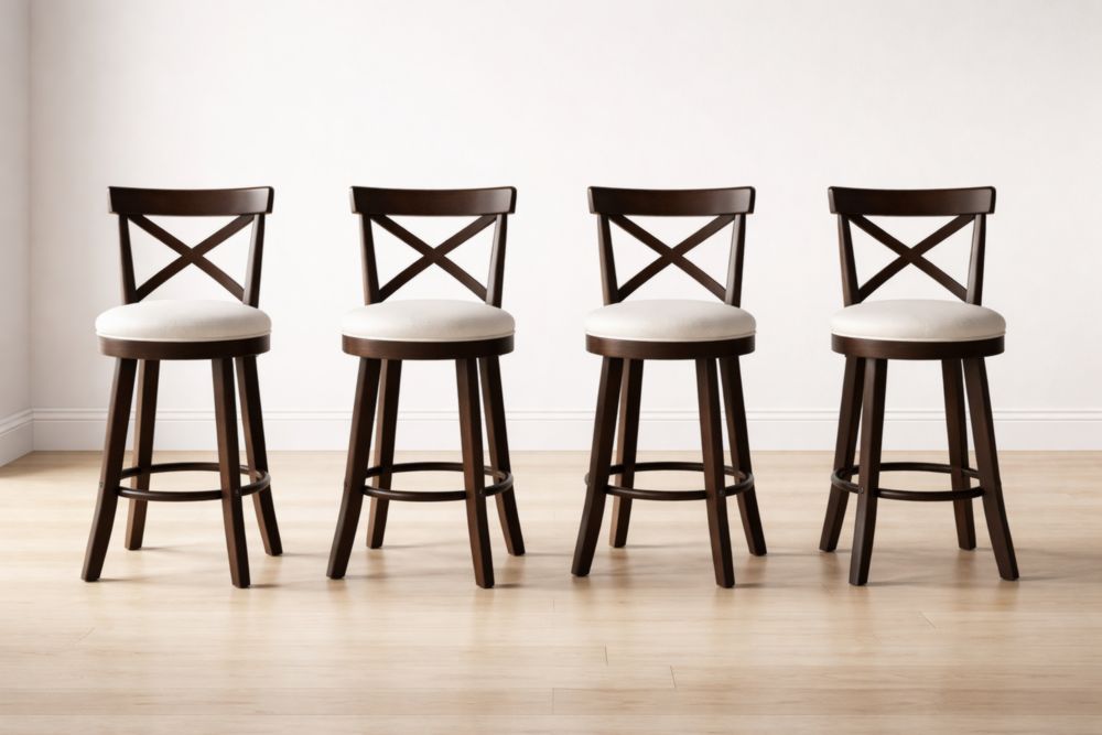 Set of 4 Swivel Bar Stools with X-Back and Beige Fabric Seats-Verdiclara