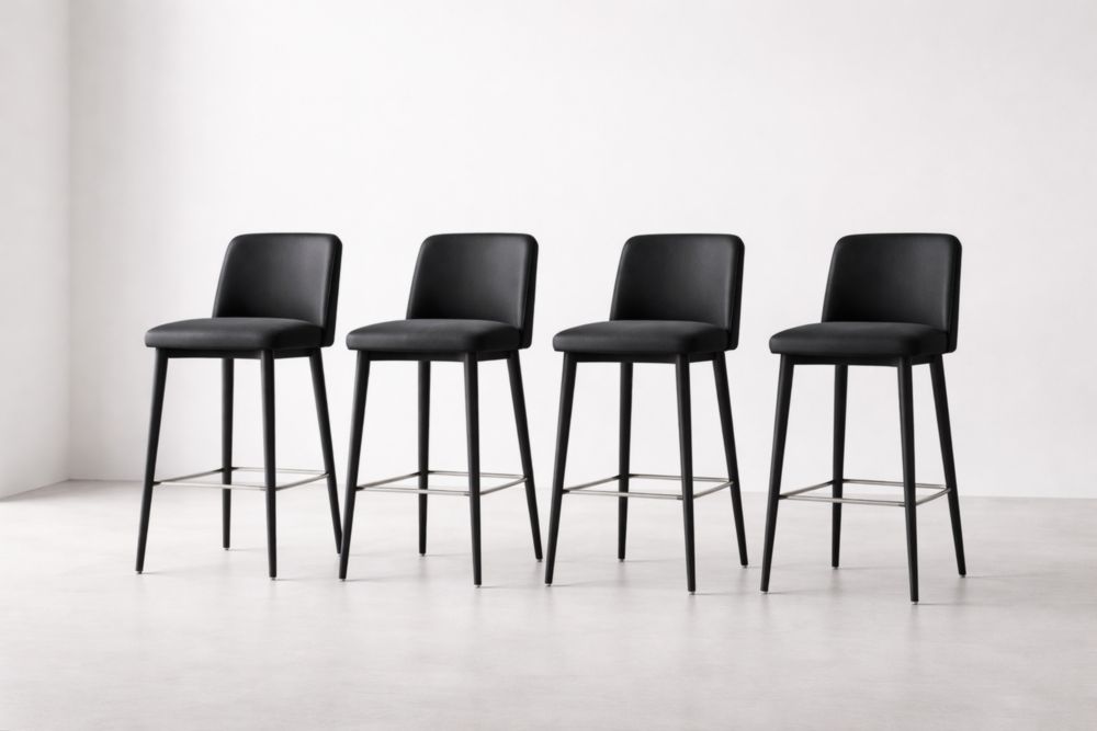 Set of 4 Black Faux Leather Bar Stools with Metal Legs-Verdiclara