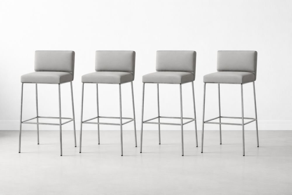 Set of 4 Gray Bar Stools with Fabric Upholstery and Metal Legs-Verdiclara