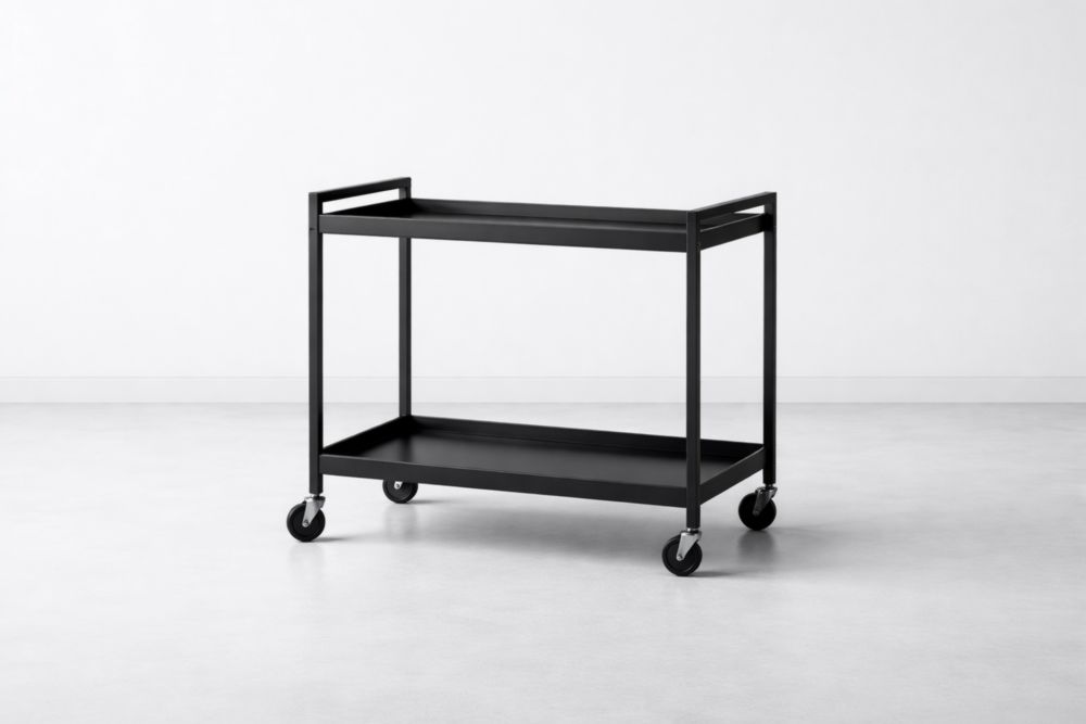 Black steel bar cart with two shelves-Verdiclara