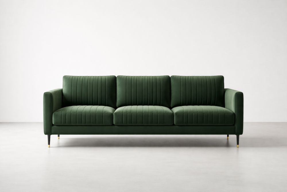 Green Velvet 3-Seater Sofa with Metal Legs-Verdiclara