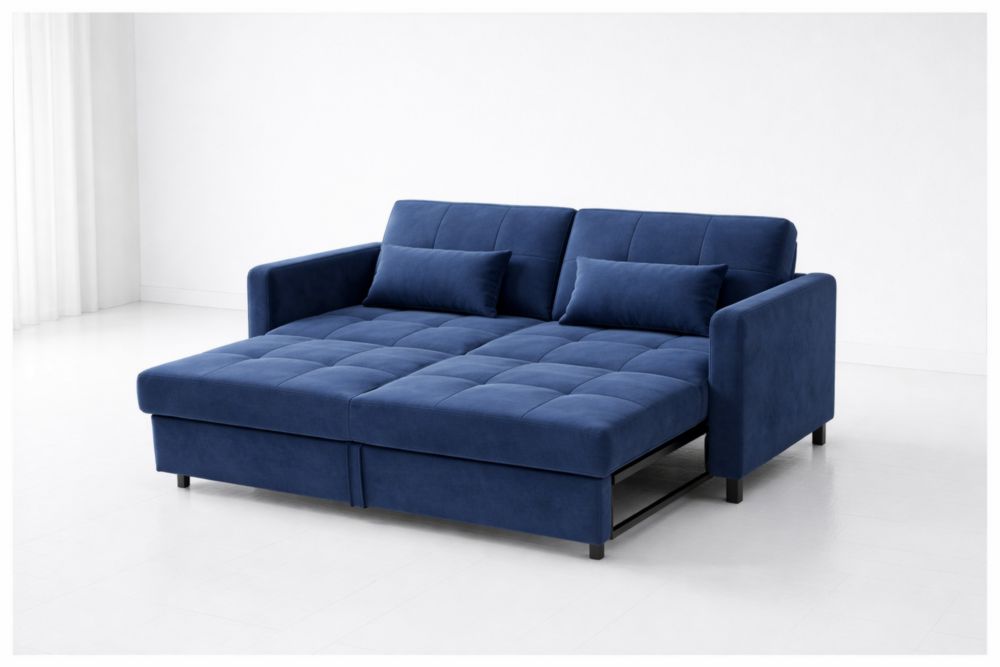 Velvet Convertible Sofa Bed with Cushions Blue-Havenavero