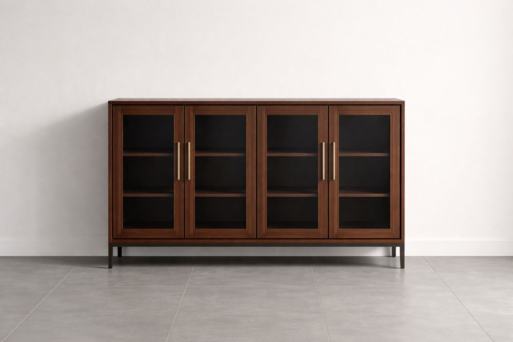 Wooden Glass Door Sideboard with Metal Legs Brown-Havenavero