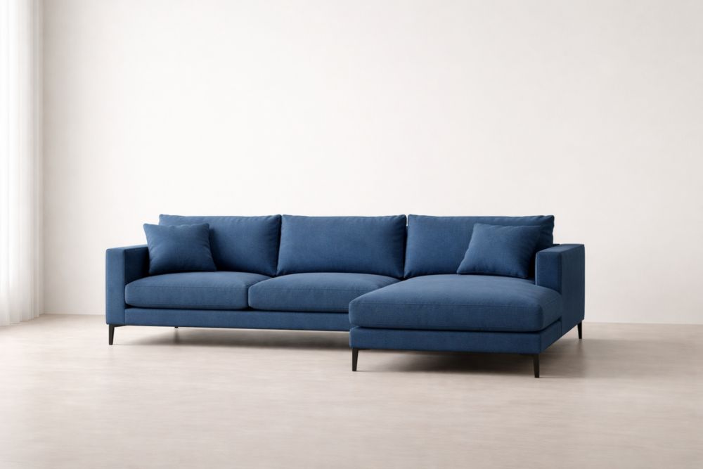 Blue Fabric Sectional Sofa with Cushions 300cm x 160cm x 85cm-Havenavero