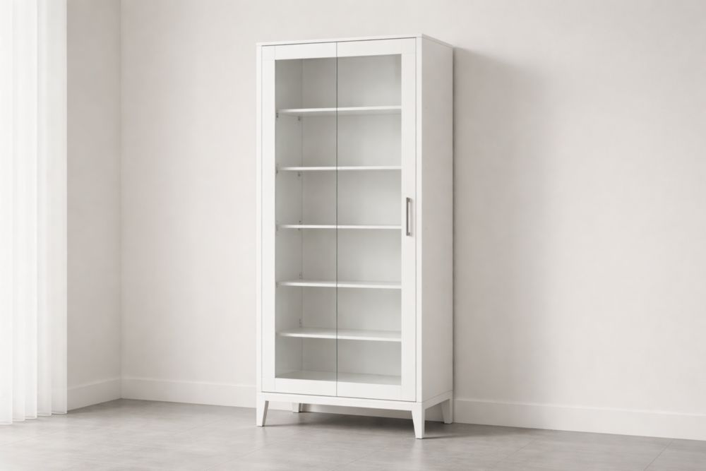 White Glass Door Display Cabinet with Shelves-Havenavero