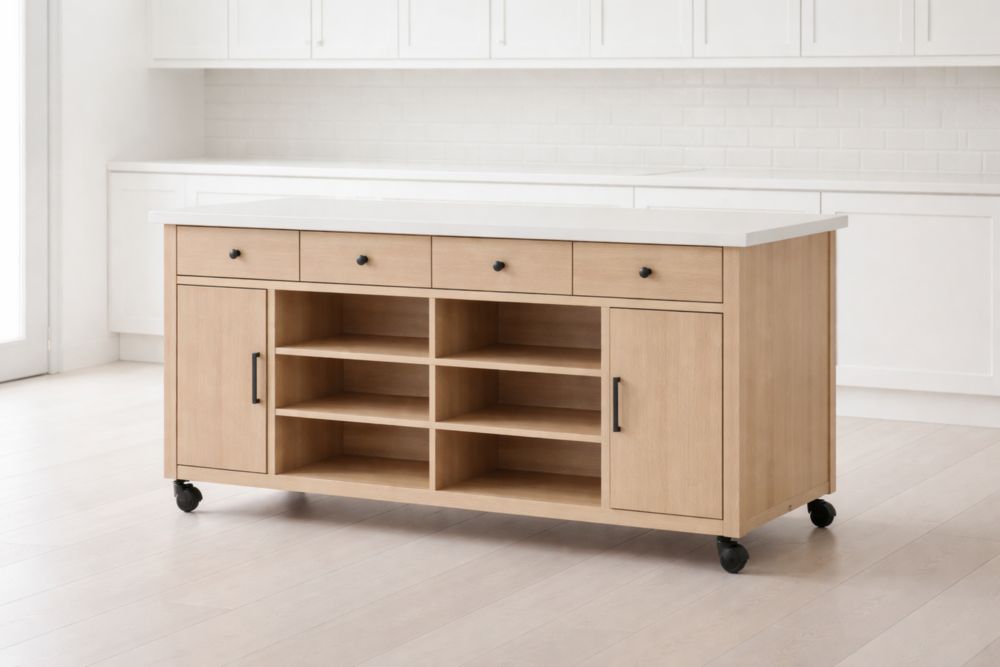 Kitchen Island Cart with Marble-like Top and Oak Finish-Havenavero