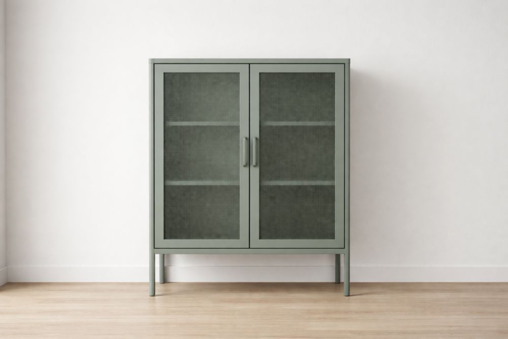 Metal Cabinet with Mesh Doors Green-Havenavero