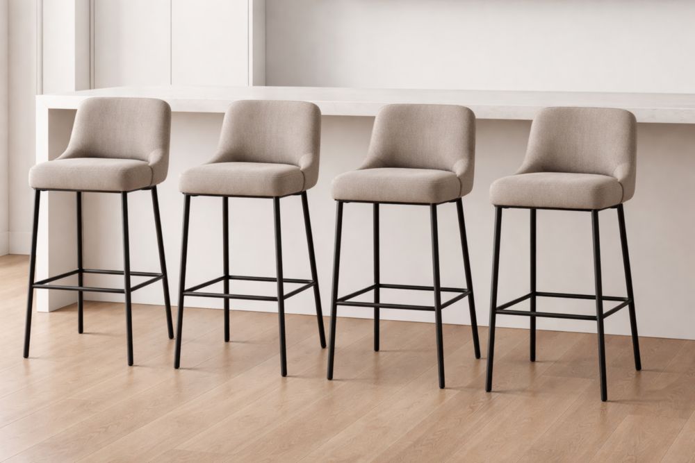 Set of 4 Upholstered Bar Stools with Metal Legs-Havenavero