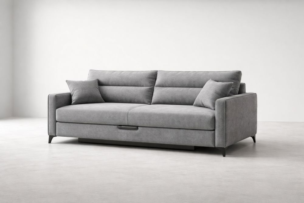 Grey Polyester Fabric Sofa Bed with Armrests and Cushions-Havenavero