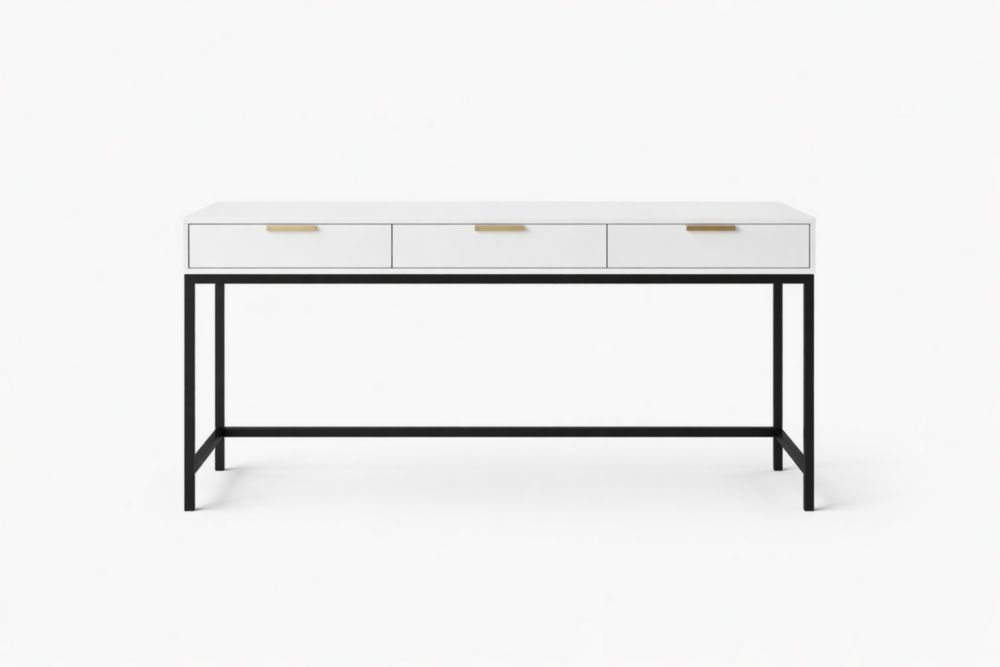 Modern Desk with Three Drawers MDF and Metal Frame White