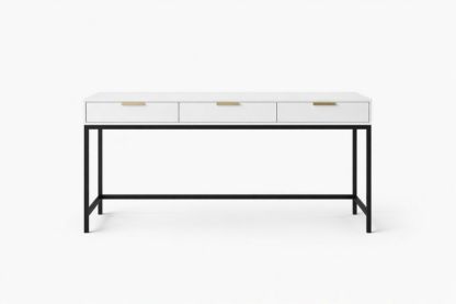 Modern Desk with Three Drawers MDF and Metal Frame White