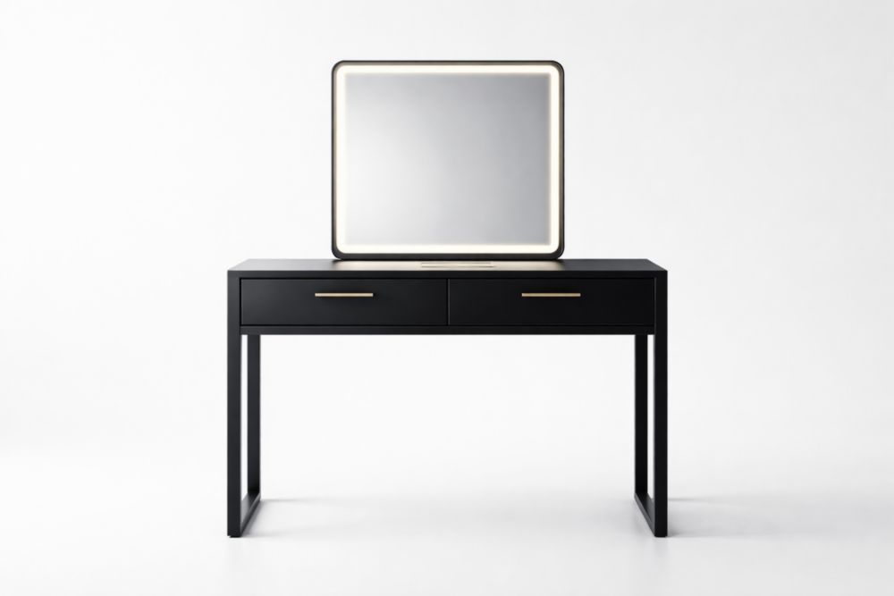 Black Vanity Table with Mirror and LED Light Two Drawers 120cm x 40cm x 80cm