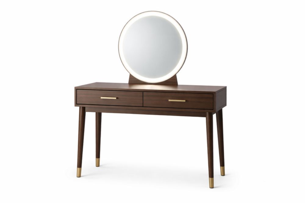 Wooden Dressing Table with LED Mirror and Drawers Brown