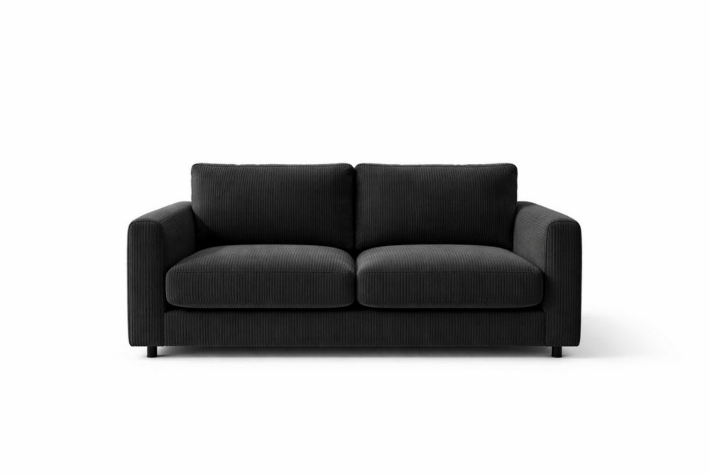 Corduroy Fabric 2-Seater Sofa Black with Cushions 180cm