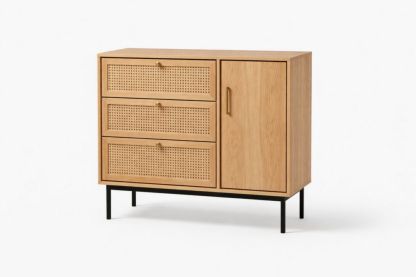 Wooden Sideboard with 3 Cane Drawers and 1 Door