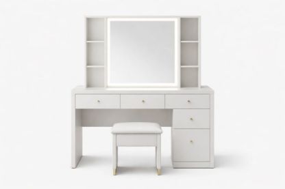 White Vanity Table Set with Mirror and Storage Drawers