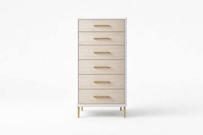Ash Wood Tall 6-Drawer Chest with Gold Accents 140cm
