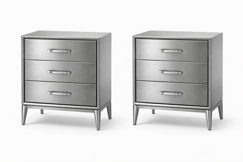 Metal 3-Drawer Nightstand Set Stainless Steel 60cm x 40cm x 80cm