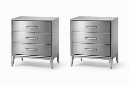 Metal 3-Drawer Nightstand Set Stainless Steel 60cm x 40cm x 80cm