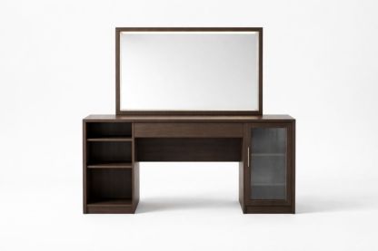 Walnut Wood Vanity Desk with Mirror and Shelves
