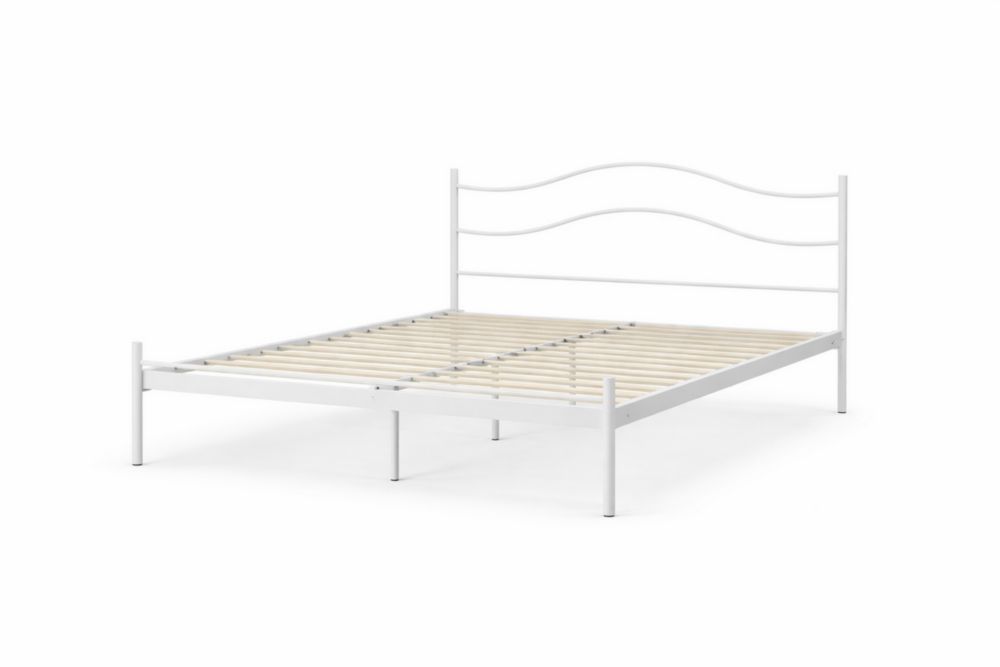 White Metal Bed Frame Queen Size with Slatted Base