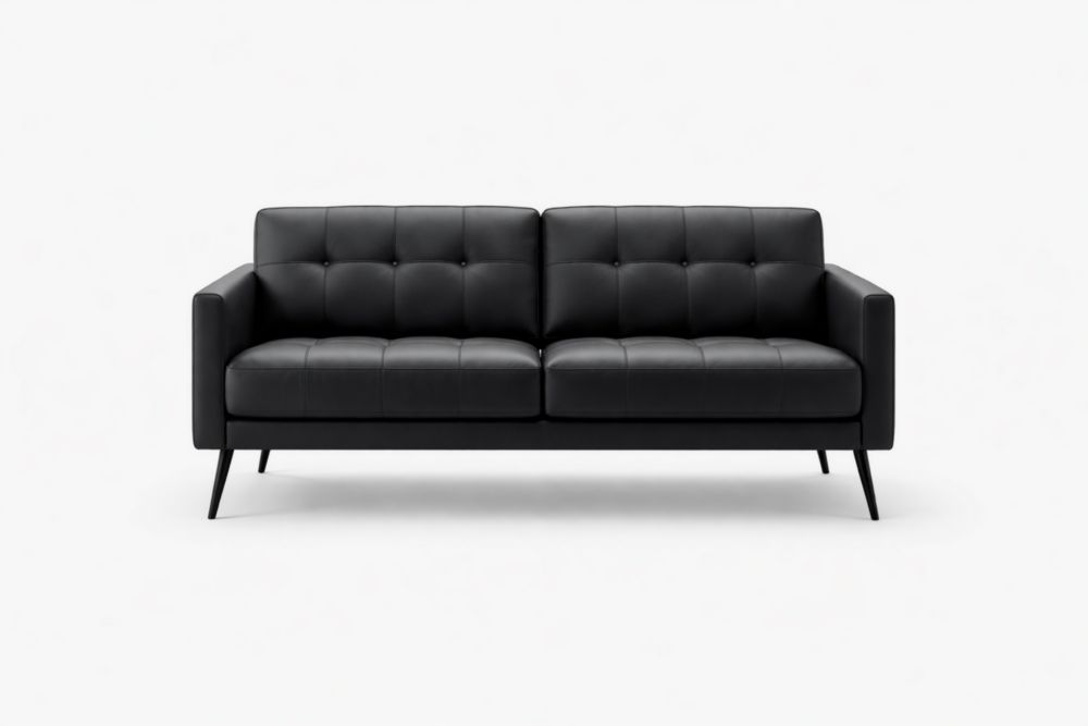 Faux Leather Sofa with Metal Legs and Button Tufted Cushions 152cm