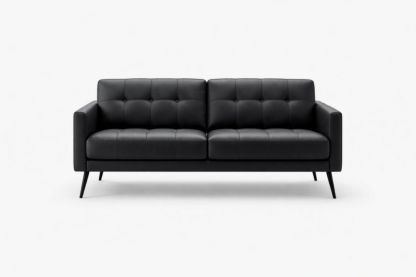 Faux Leather Sofa with Metal Legs and Button Tufted Cushions 152cm