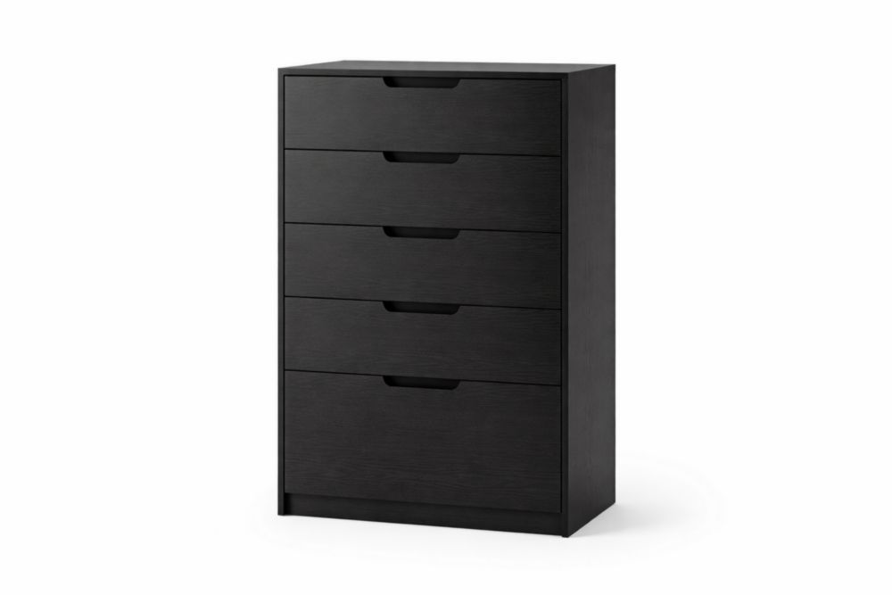 Black Wooden Chest of 5 Drawers 80cm Height