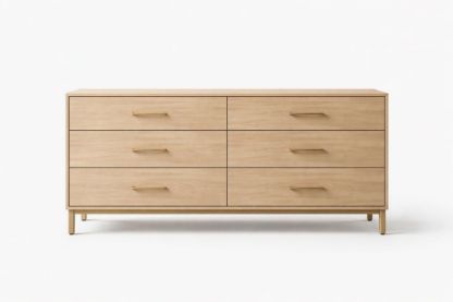 Wood Dresser with Six Drawers and Oak Veneer