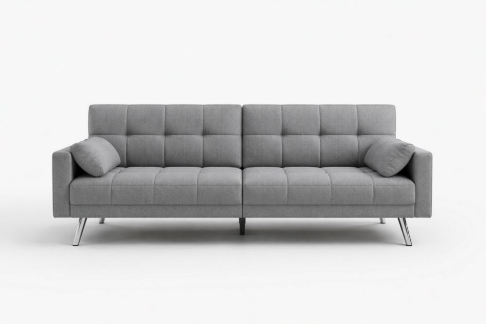 Grey Polyester Convertible Sofa with Metal Legs 75x35x32 Inches