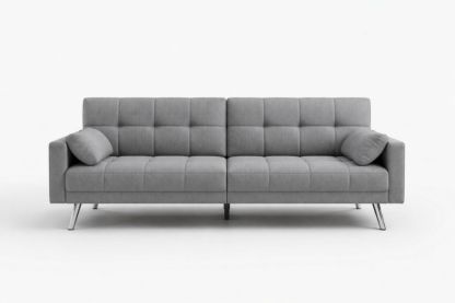 Grey Polyester Convertible Sofa with Metal Legs 75x35x32 Inches