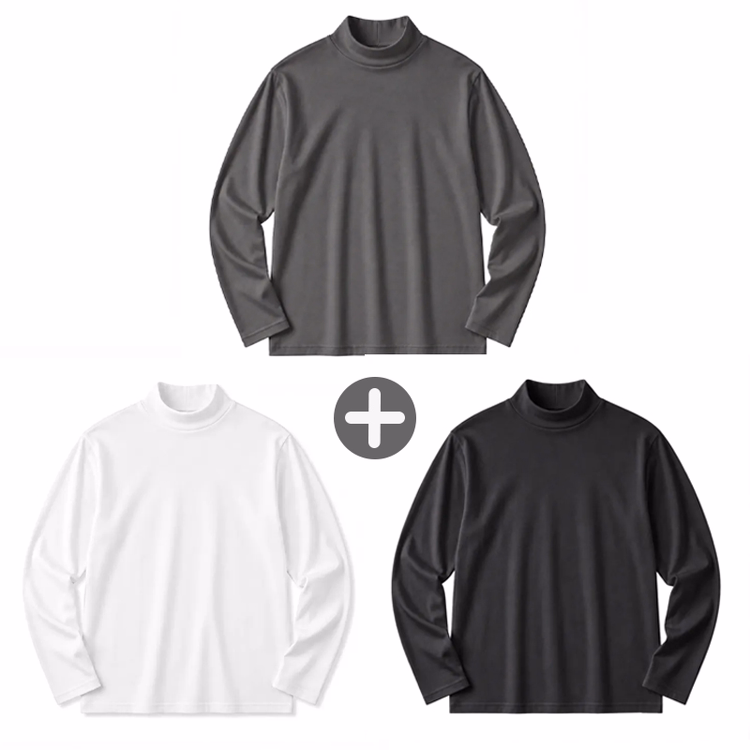 コーマコットン 超長綿 モックネック長袖Tシャツ  ほのかな上品な光沢  静電気を抑えてお手入れも簡単  秋冬の一枚着・重ね着・インナーに活躍