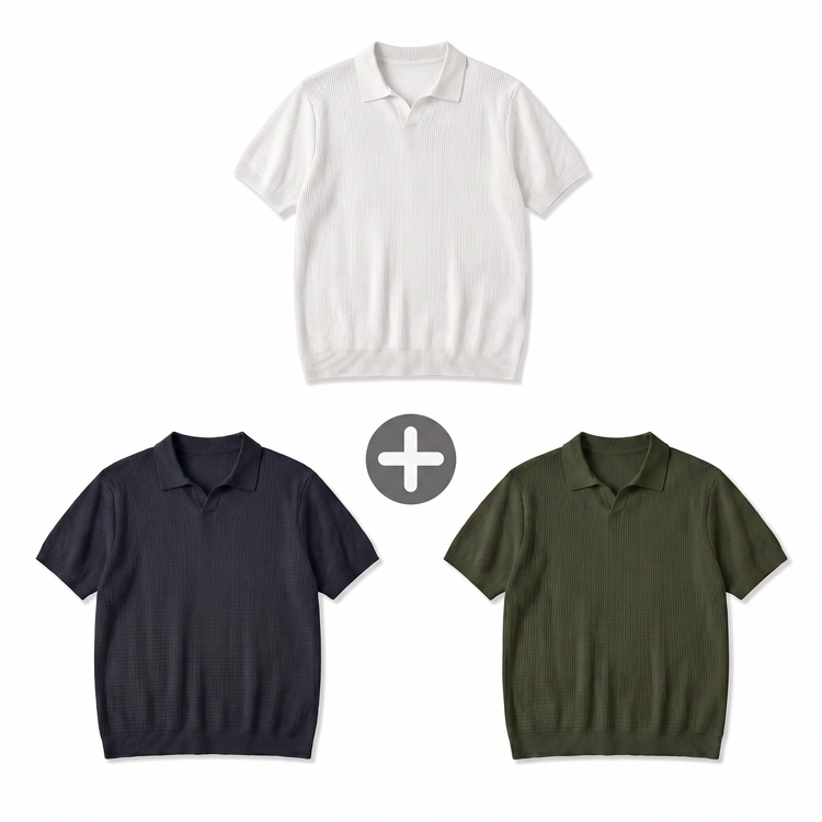 立体感のある縦畝ニット接触冷感アイスシルク キューバカラーTシャツ 洗濯機洗い可・型崩れしにくい