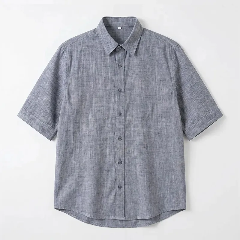 メンズコットン100％リネンライク半袖シャツ 夏用通気性抜群ベタつきにくい ゆったりシルエット 体型カバー レイヤード対応 カジュアルシャツ