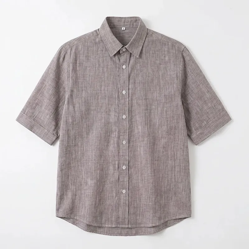 メンズコットン100％リネンライク半袖シャツ 夏用通気性抜群ベタつきにくい ゆったりシルエット 体型カバー レイヤード対応 カジュアルシャツ