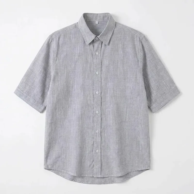 メンズコットン100％リネンライク半袖シャツ 夏用通気性抜群ベタつきにくい ゆったりシルエット 体型カバー レイヤード対応 カジュアルシャツ