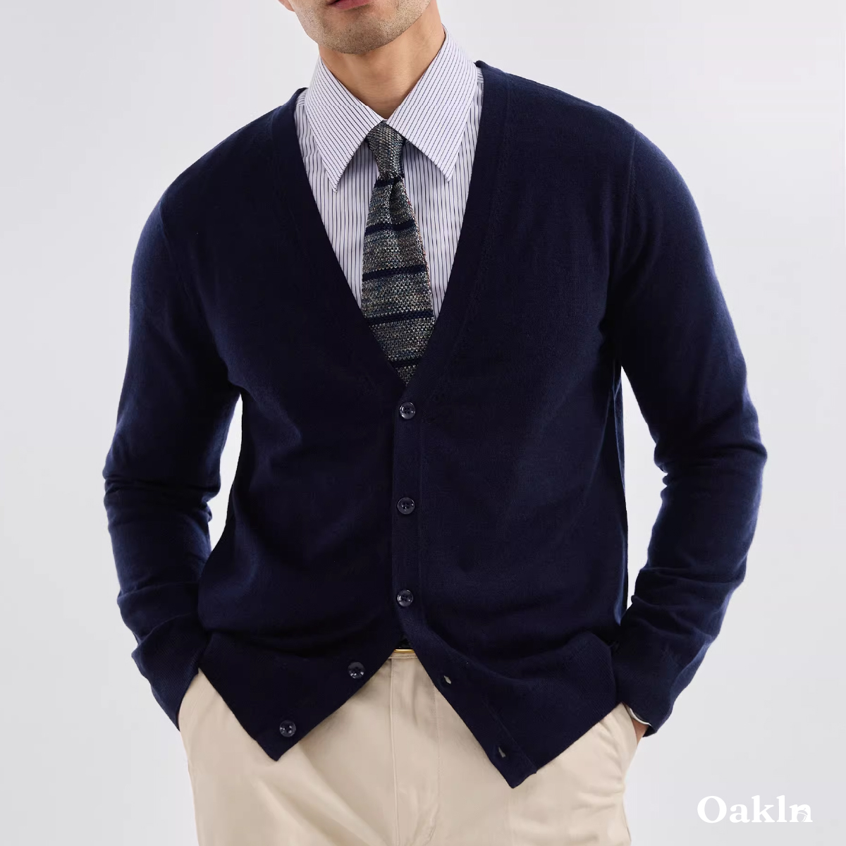 12ゲージ ウォッシャブル Vネック ニット カーディガン ビジネスカジュアル