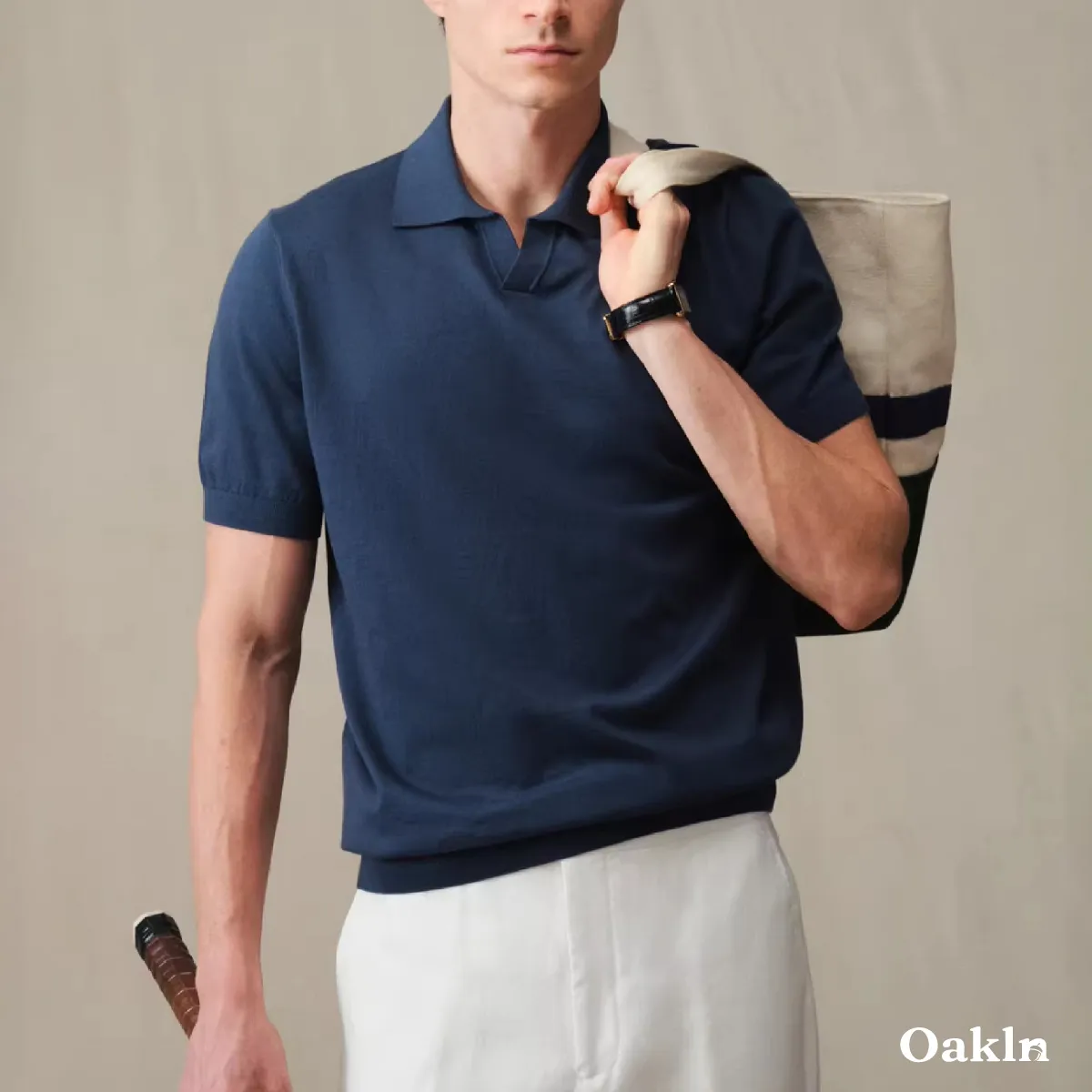 裾リブニットポロシャツ ハリのある襟元 すっきり見えシルエット