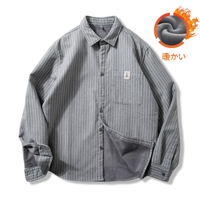 厚手起毛　ストライプカジュアルシャツ（裏起毛）