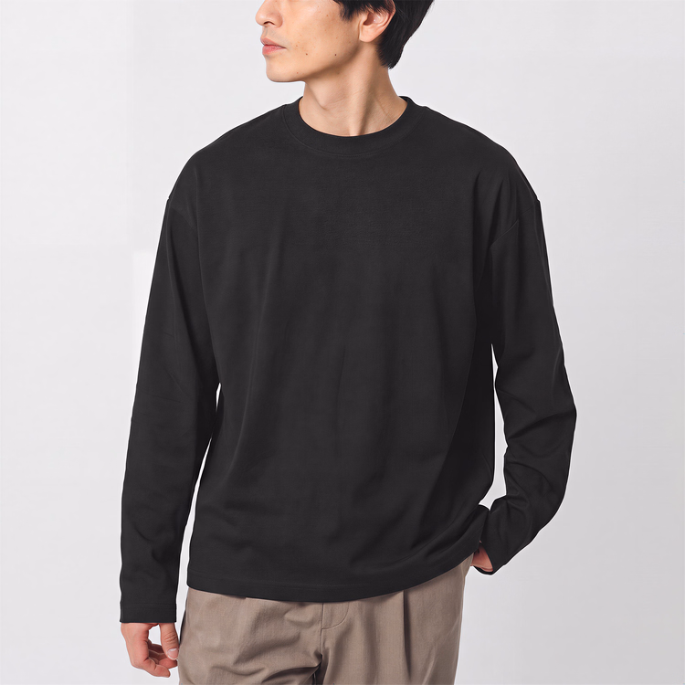 270gヘビーウェイト天竺編み  お腹まわりのラインを拾いにくい コットン100％無地 長袖Tシャツ インナーにも一枚着にも