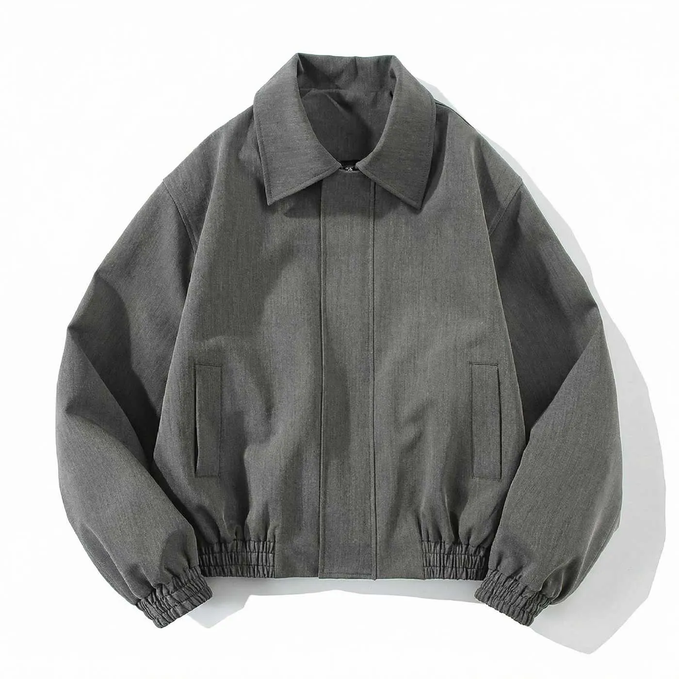 スウィングトップ メンズ 比翼仕立て／隠し前立て 折り襟 ジャケット  ツイル風 きれいめ 落ち着いた印象 無地 裾ゴム ショート丈 春秋 ビジネスカジュアル兼用