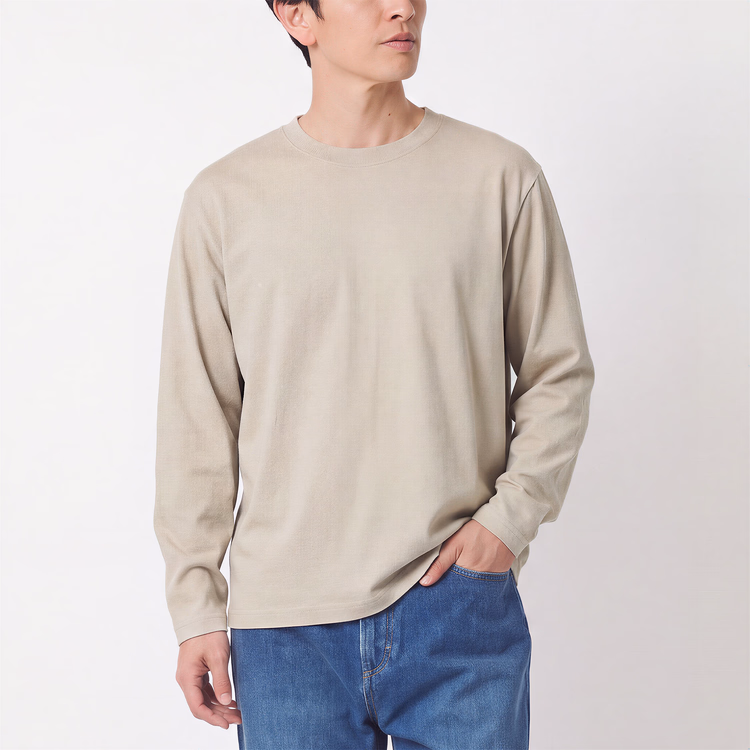 270gヘビーウェイト天竺編み  お腹まわりのラインを拾いにくい コットン100％無地 長袖Tシャツ インナーにも一枚着にも