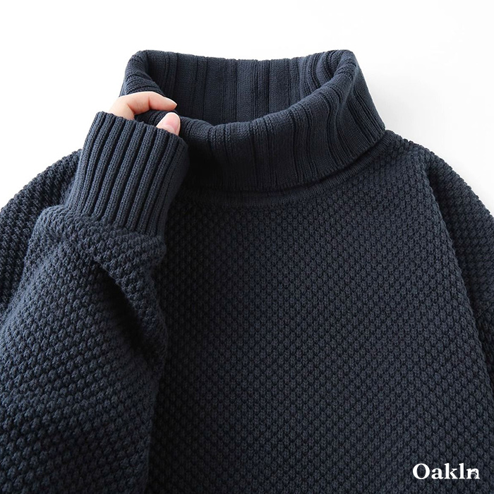 パイナップル編みタートルネック無地ニット-oakln