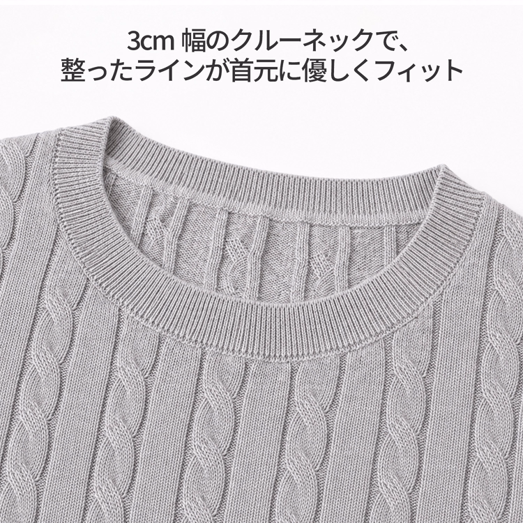 メンズ クルーネック ケーブル編みニット 3cm幅のベーシックネック 立体的なケーブル編み 秋冬 通勤 カジュアル 長袖トップス