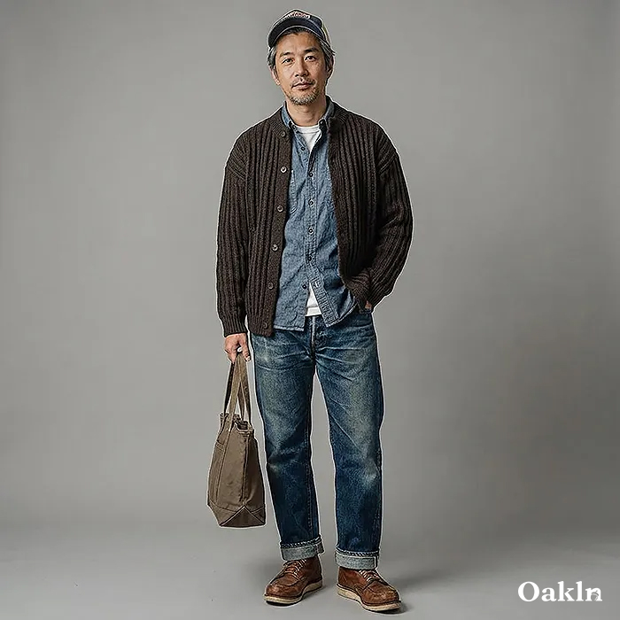 2色展開　無地ローゲージニットカーディガン-oakln