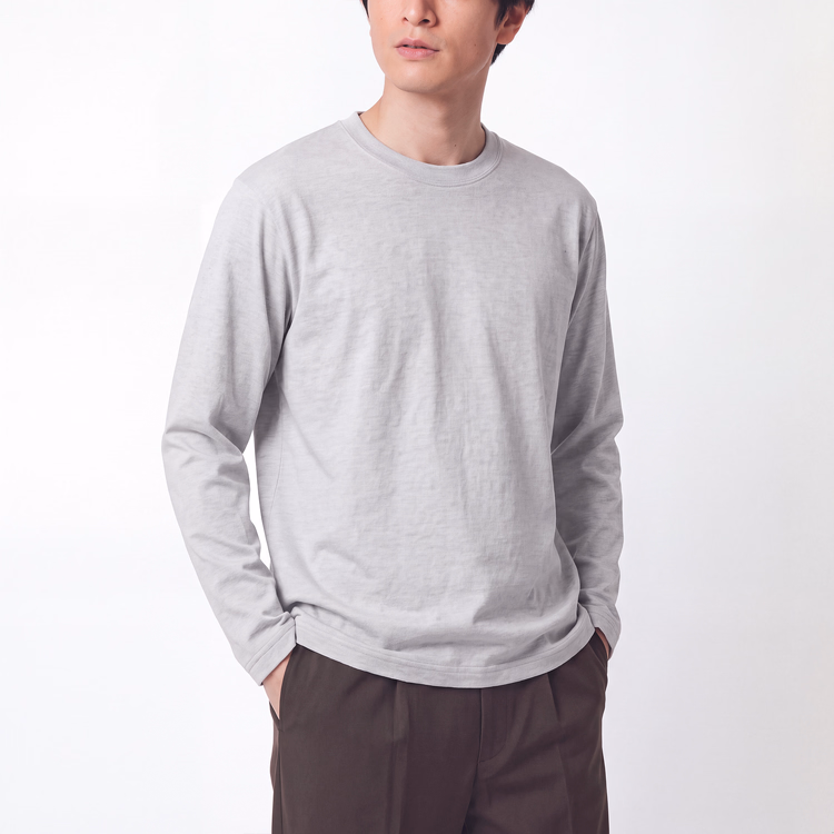 270gヘビーウェイト天竺編み  お腹まわりのラインを拾いにくい コットン100％無地 長袖Tシャツ インナーにも一枚着にも