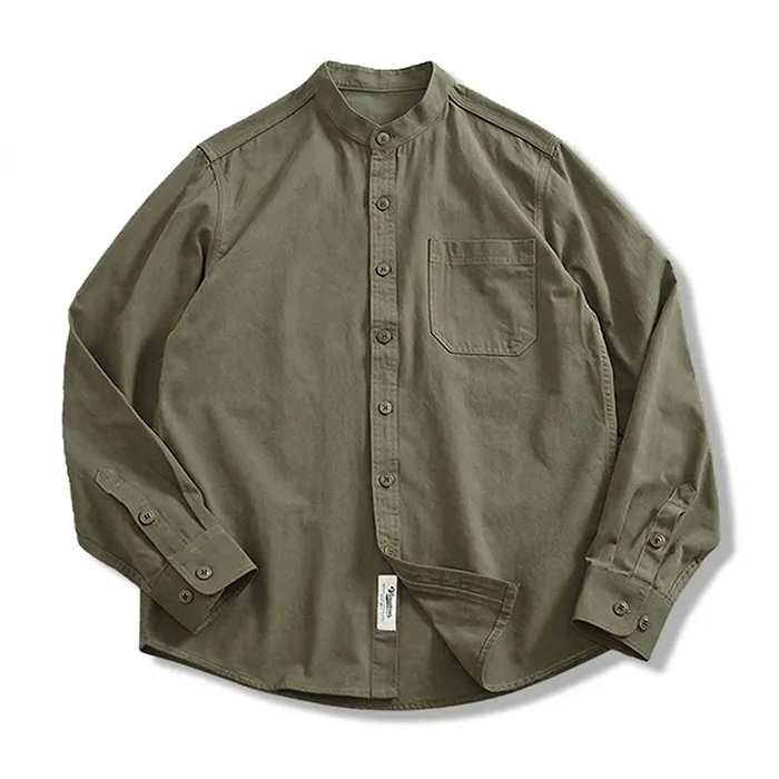 多色展開　スタンドカラーコットン長袖シャツ-oakln