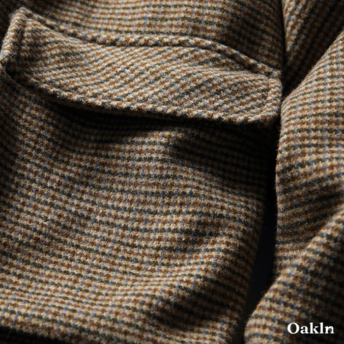 アメリカヴィンテージ　ウール混ハウンドトゥース柄中綿入りラシャハンティングジャケット-oakln