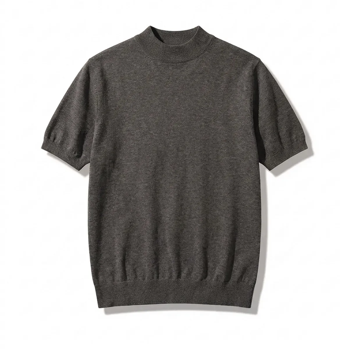 立体裁断   ビジネスカジュアル  ウール混モックネック半袖ニット